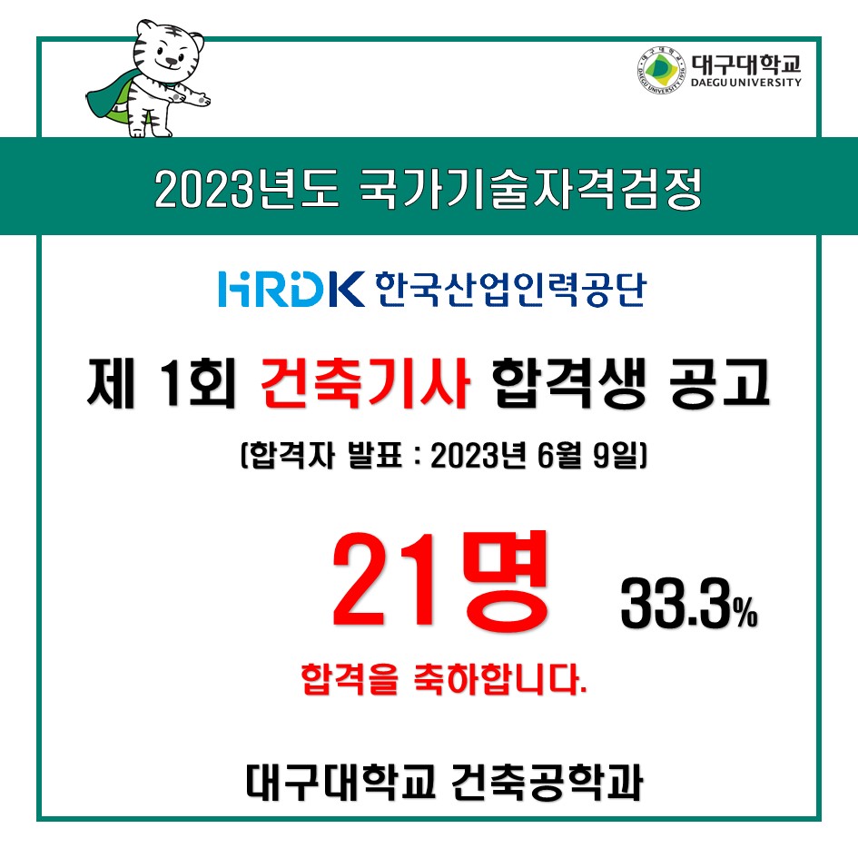 [자격취득] 2023년도 제1회 건축기사 합격생 공고